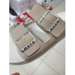 Muya Ortopedik çift tokalı kadın terlik bej