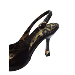 Paris leopar detaylı arkası açık Topuklu ayakkabı kahverengi