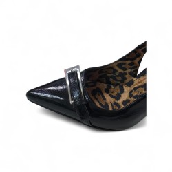 Paris leopar detaylı arkası açık Topuklu ayakkabı siyah