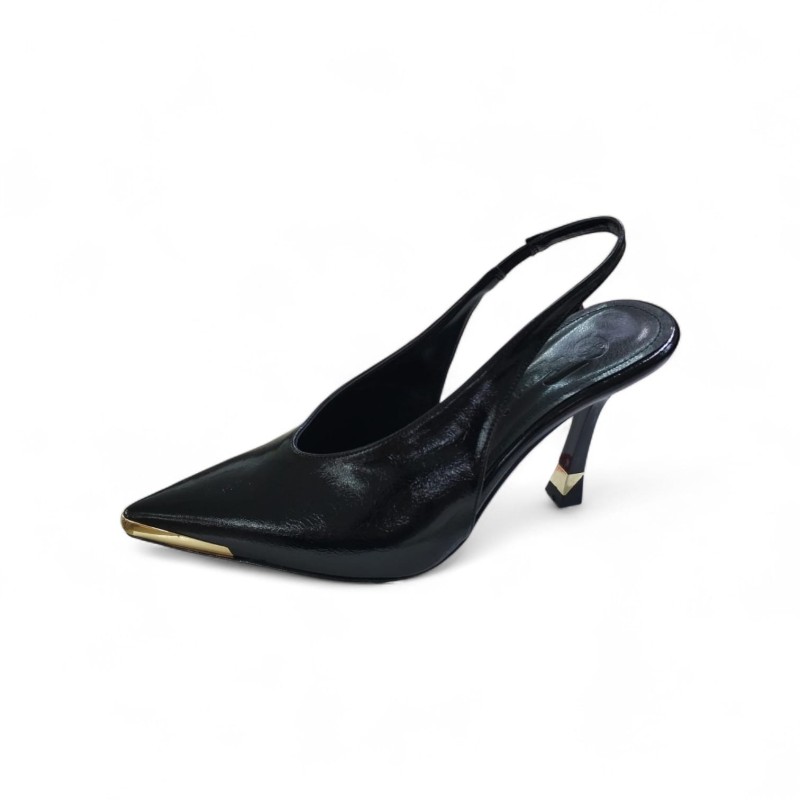 Paris burun kısmı gold detaylı arkası açık Topuklu ayakkabı siyah