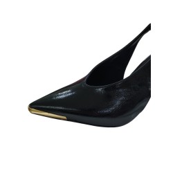 Paris burun kısmı gold detaylı arkası açık Topuklu ayakkabı siyah