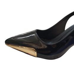 Vespero rugan arkası açık gold detaylı Topuklu ayakkabı siyah