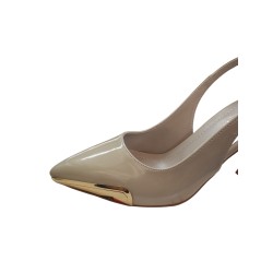 Vespero rugan arkası açık gold detaylı Topuklu ayakkabı krem