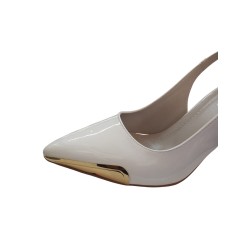 Vespero rugan arkası açık gold detaylı Topuklu ayakkabı beyaz