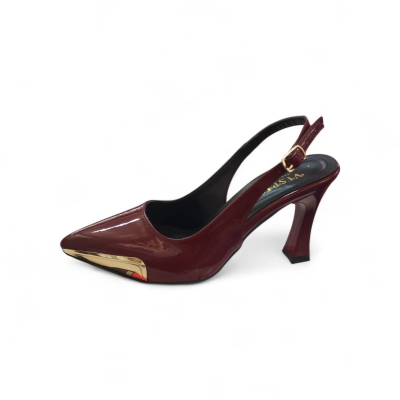 Vespero rugan arkası açık gold detaylı Topuklu ayakkabı bordo