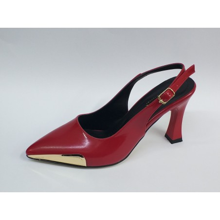 Vespero rugan arkası açık gold detaylı Topuklu ayakkabı kırmızı