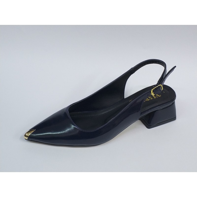 Vespero rugan kısa topuk gold detaylı kadın ayakkabı lacivert