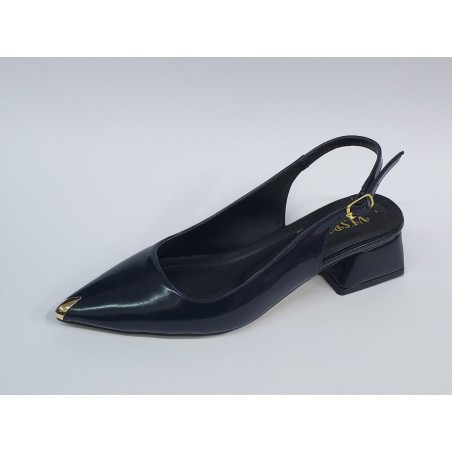 Vespero rugan kısa topuk gold detaylı kadın ayakkabı lacivert