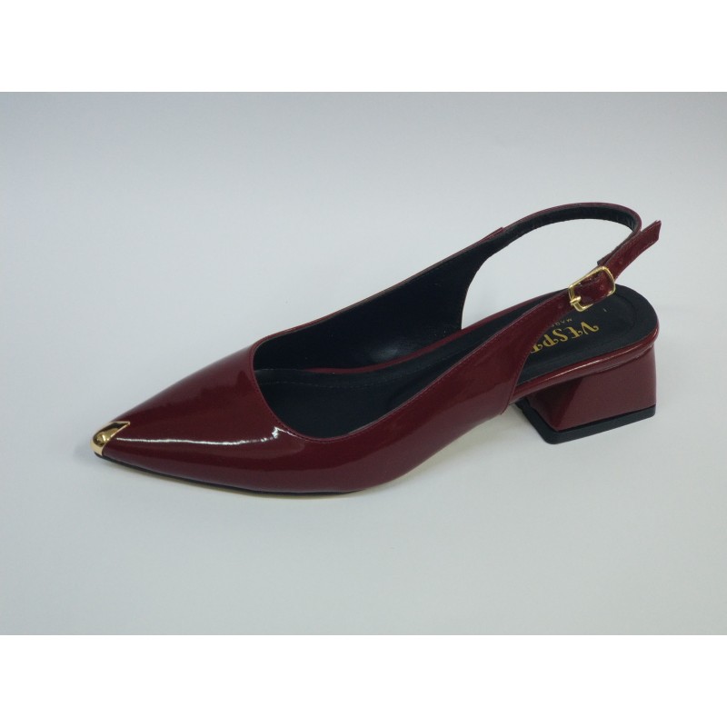 Vespero rugan kısa topuk gold detaylı kadın ayakkabı bordo