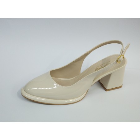 Vespero kalın topuk arkası açık kadın ayakkabı krem