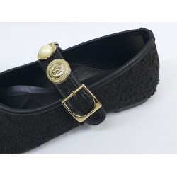 Elvan düğme kemer detaylı kadın babet ayakkabı siyah