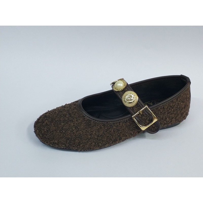 Elvan düğme kemer detaylı kadın babet ayakkabı kahverengi