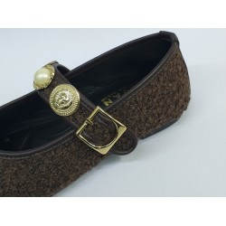 Elvan düğme kemer detaylı kadın babet ayakkabı kahverengi