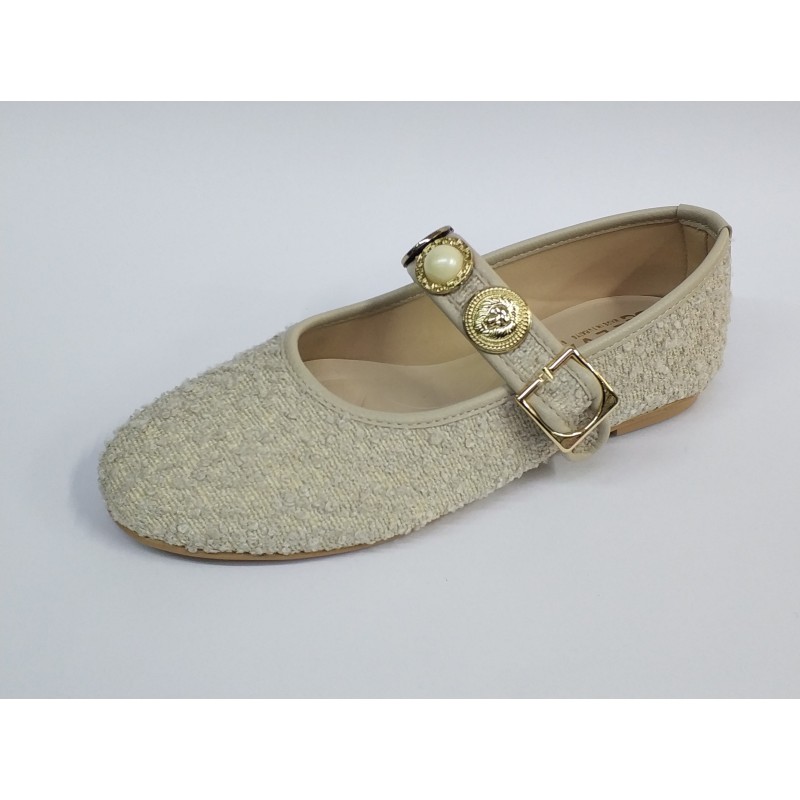 Elvan düğme kemer detaylı kadın babet ayakkabı krem