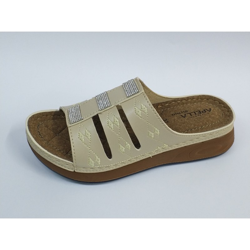 Apella Ortopedik taş detaylı kadın terlik krem