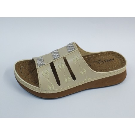 Apella Ortopedik taş detaylı kadın terlik krem