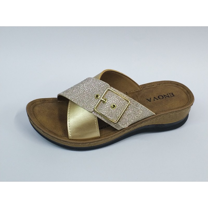 Enova Ortopedik çapraz tokalı kadın terlik gold