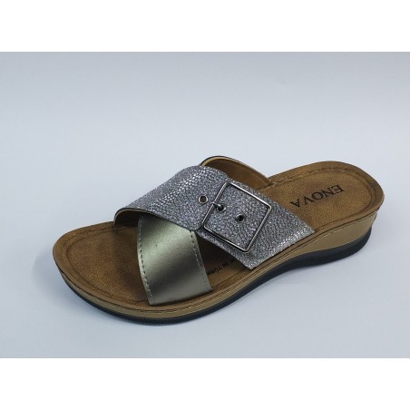 Enova Ortopedik çapraz tokalı kadın terlik gümüş