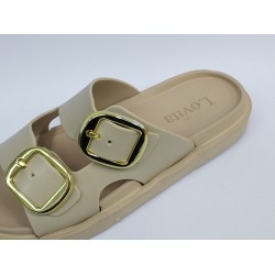 Lovita çift tokalı plastik kadın terlik bej