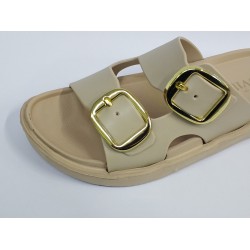 Lovita çift tokalı plastik kadın terlik bej