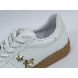 Şanzelize Ortopedik gold toka detaylı Bağcıklı kadın spor ayakkabı beyaz