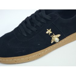 Şanzelize Ortopedik gold toka detaylı Bağcıklı kadın spor ayakkabı siyah