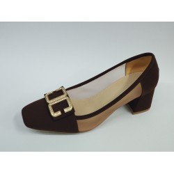 Paris gold toka detaylı yanları şeffaf kadın topuklu ayakkabı kahverengi