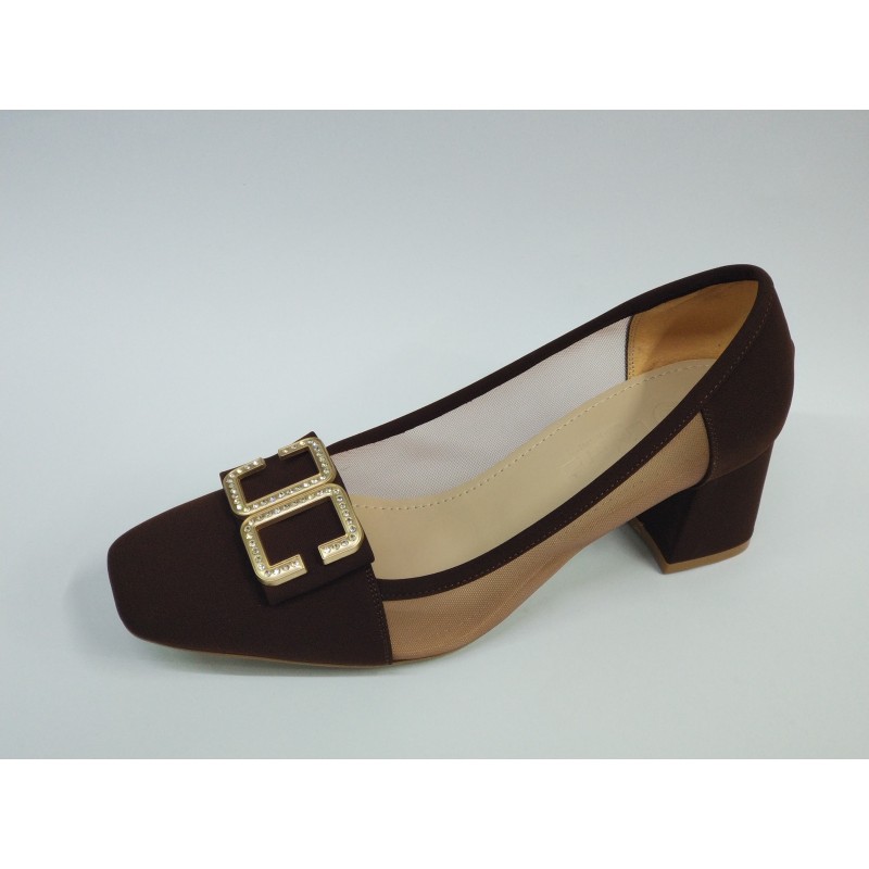 Paris gold toka detaylı yanları şeffaf kadın topuklu ayakkabı kahverengi