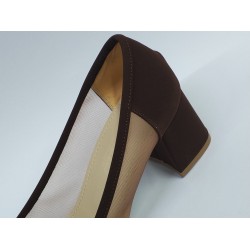 Paris gold toka detaylı yanları şeffaf kadın topuklu ayakkabı kahverengi