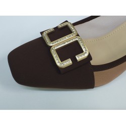 Paris gold toka detaylı yanları şeffaf kadın topuklu ayakkabı kahverengi