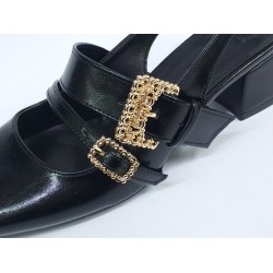 Paris çift tokalı arkası açık kadın ayakkabı siyah