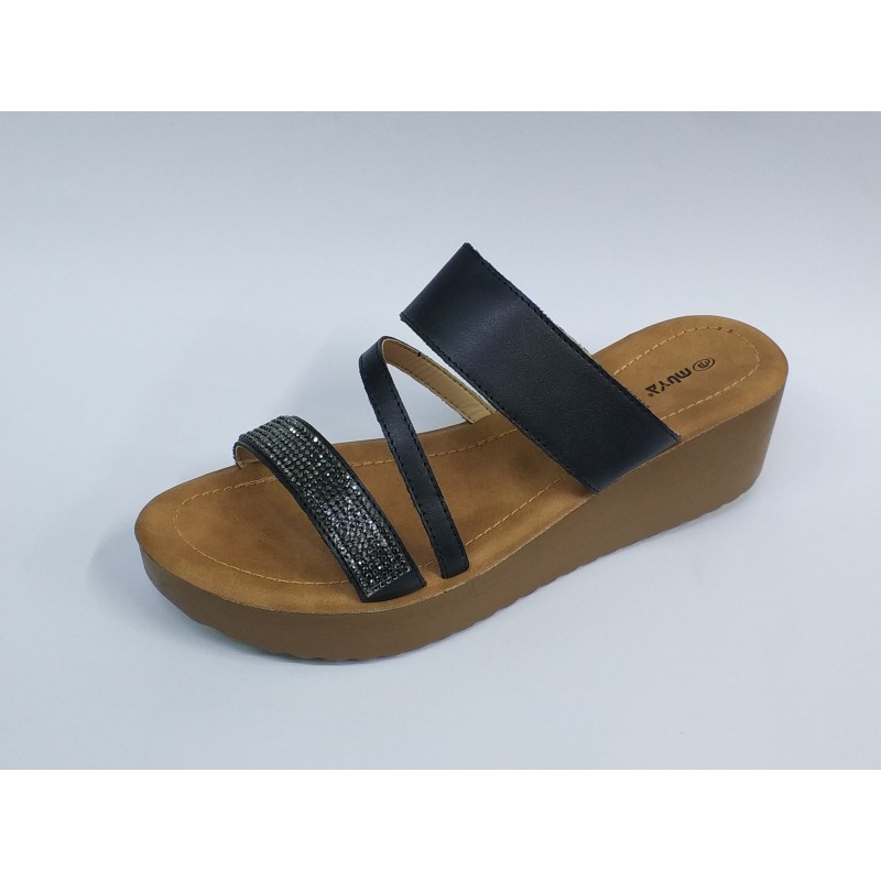 Muya Ortopedik dolgu topuk taş bantlı kadın terlik siyah