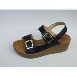 Muya Ortopedik çift tokalı cırtlı kadın sandalet ayakkabı siyah