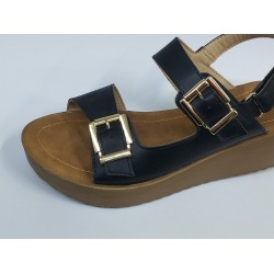 Muya Ortopedik çift tokalı cırtlı kadın sandalet ayakkabı siyah