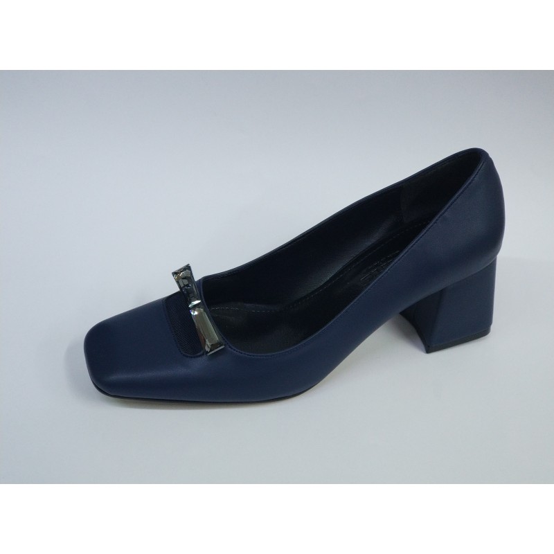 Paris taş fiyonk detaylı kalın topuk ayakkabı lacivert