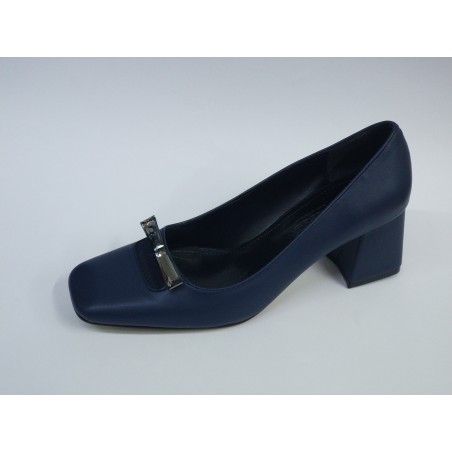 Paris taş fiyonk detaylı kalın topuk ayakkabı lacivert