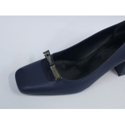 Paris taş fiyonk detaylı kalın topuk ayakkabı lacivert