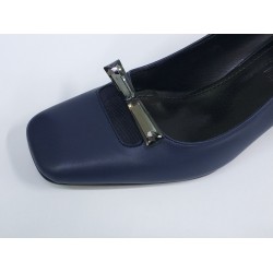 Paris taş fiyonk detaylı kalın topuk ayakkabı lacivert