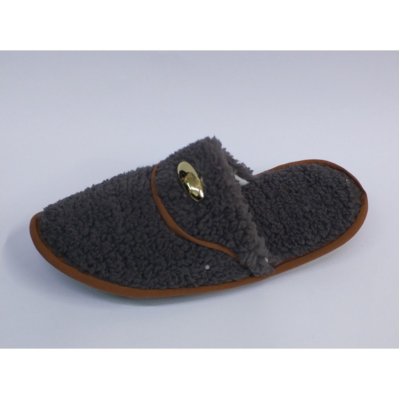 Burnu kapalı yünlü kışlık kadın terlik koyu gri