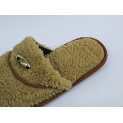 Burnu kapalı yünlü kışlık kadın terlik koyu kemıl