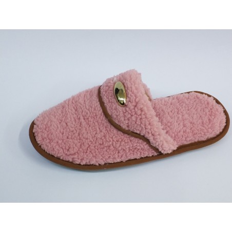 Burnu kapalı yünlü kışlık kadın terlik pembe