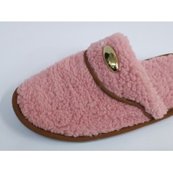 Burnu kapalı yünlü kışlık kadın terlik pembe