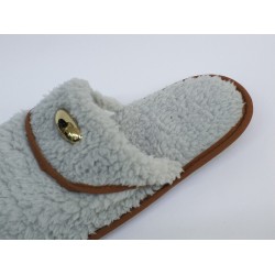 Burnu kapalı yünlü kışlık kadın terlik açık gri