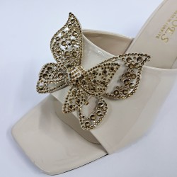 New Collection kelebek detaylı kadın topuklu terlik bej