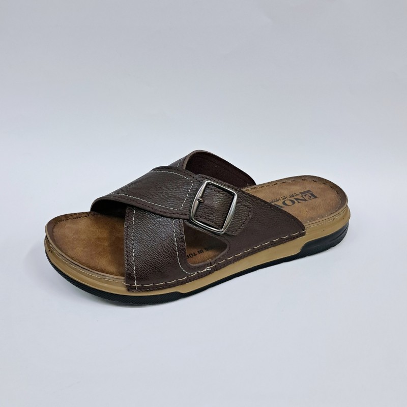 Enova çapraz kemerli erkek terlik kahverengi