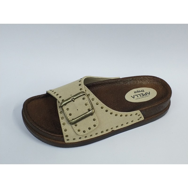 Apella troya Ortopedik tek tokalı kadın terlik krem