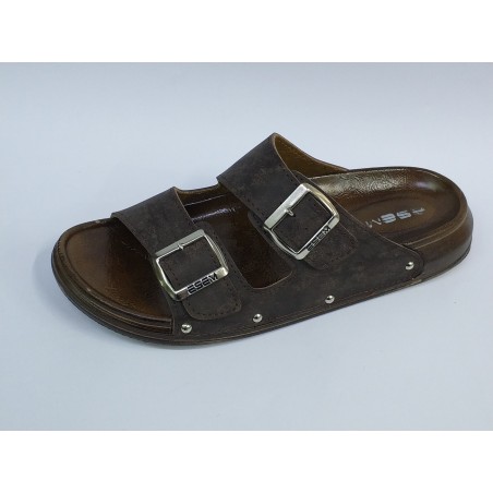 Esem Ortopedik çift tokalı erkek terlik kahverengi