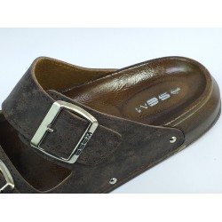 Esem Ortopedik çift tokalı erkek terlik kahverengi