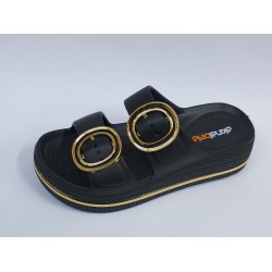 Akınal Bella suya dayanıklı gold toka detaylı kadın terlik siyah