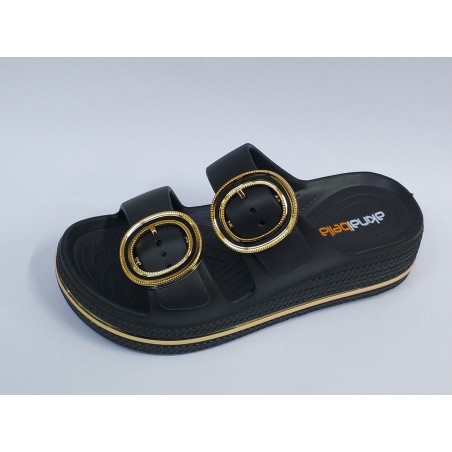 Akınal Bella suya dayanıklı gold toka detaylı kadın terlik siyah